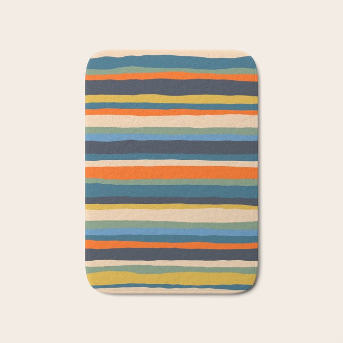Serrate Stripes Colorful Retro Organic Contemporary Pattern Bath Mat Gallery Image 1