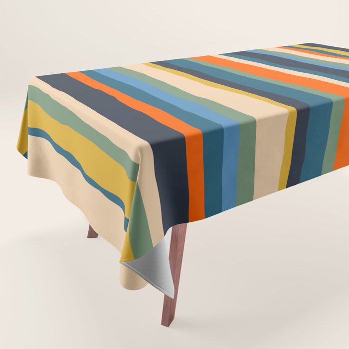Serrate Stripes Colorful Retro Organic Contemporary Pattern Tablecloth Gallery Image 1