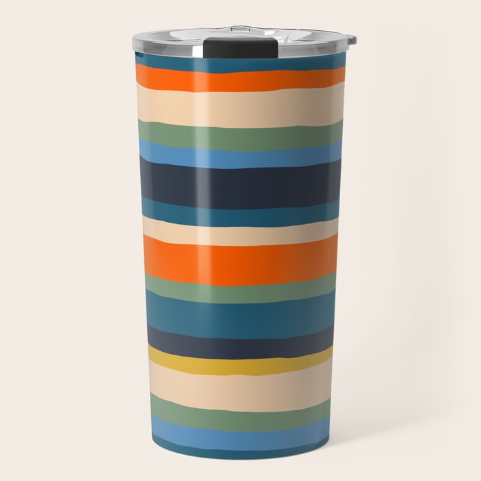 Serrate Stripes Colorful Retro Organic Contemporary Pattern Travel Mug Gallery Image 1