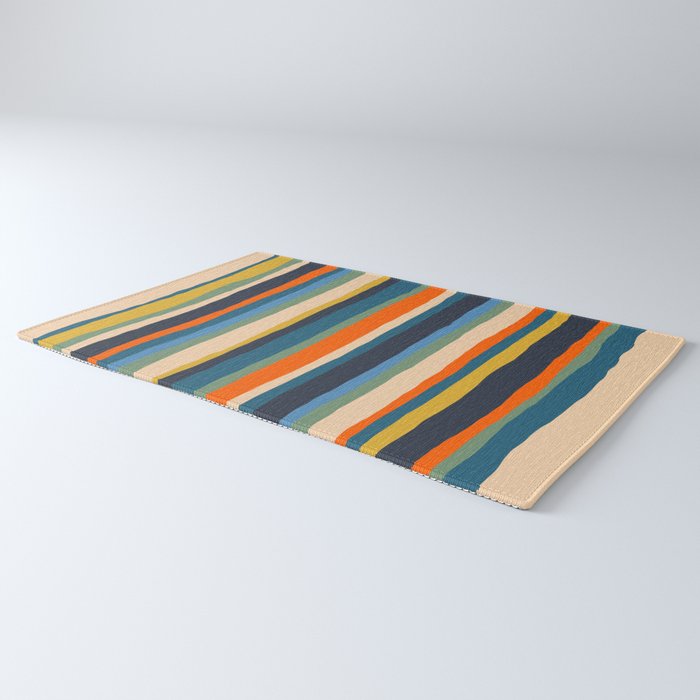 Serrate Stripes Colorful Retro Organic Contemporary Pattern Rug Gallery Image 3