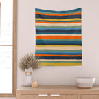 Serrate Stripes Colorful Retro Organic Contemporary Pattern Wall Tapestry Gallery Image 2