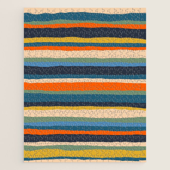 Serrate Stripes Colorful Retro Organic Contemporary Pattern Jigsaw Puzzle Gallery Image 1
