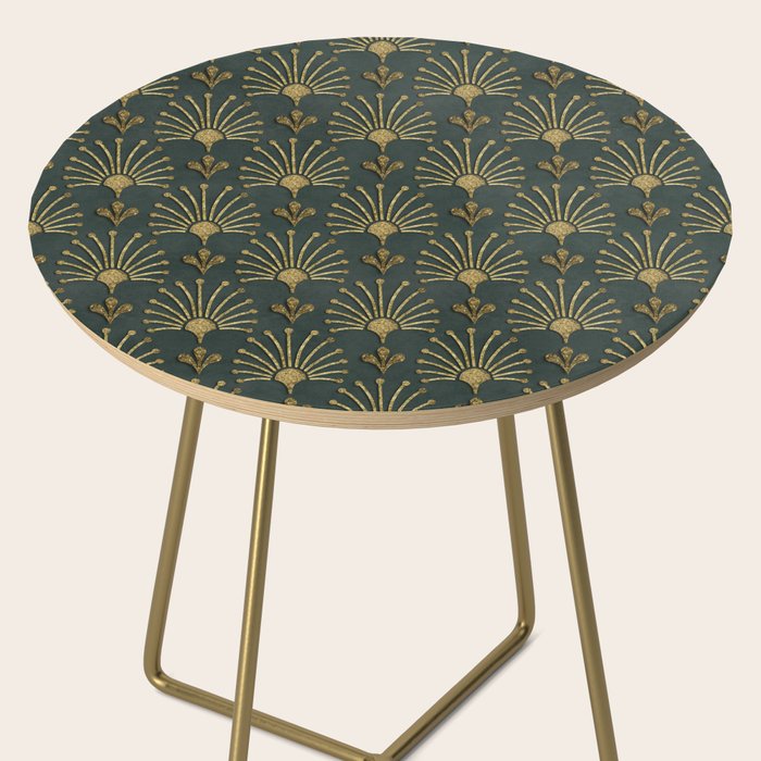 Retro Art Deco Pattern Gold On Green Velvet Side Table Gallery Image 2