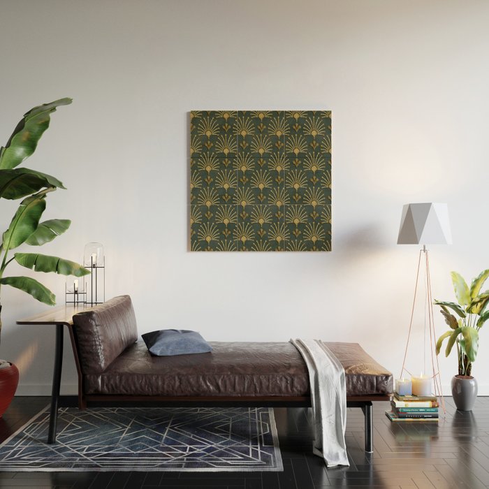 Retro Art Deco Pattern Gold On Green Velvet Wood Wall Art Gallery Image 2
