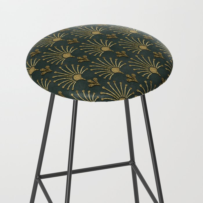 Retro Art Deco Pattern Gold On Green Velvet Stool Gallery Image 2