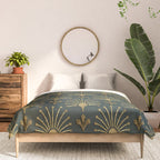 Retro Art Deco Pattern Gold On Green Velvet Comforter Gallery Image 3