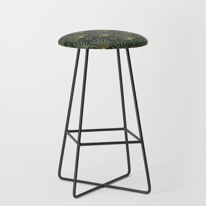 Retro Art Deco Pattern Gold On Green Velvet Stool Gallery Image 1