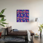 Tropical palm leaves in purple pink and blue Wood Wall Art Gallery Image 2