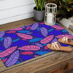 Tropical palm leaves in purple pink and blue Outdoor Rug Gallery Image 2
