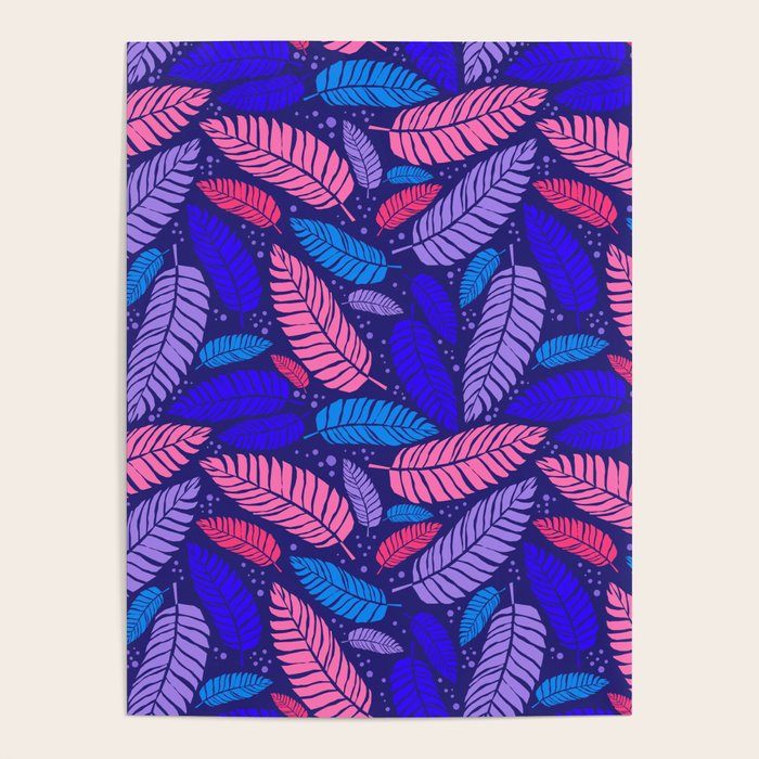 Tropical palm leaves in purple pink and blue Poster Gallery Image 1