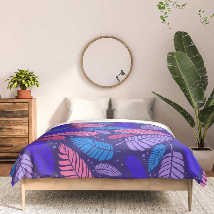 Tropical palm leaves in purple pink and blue Comforter Gallery Image 3