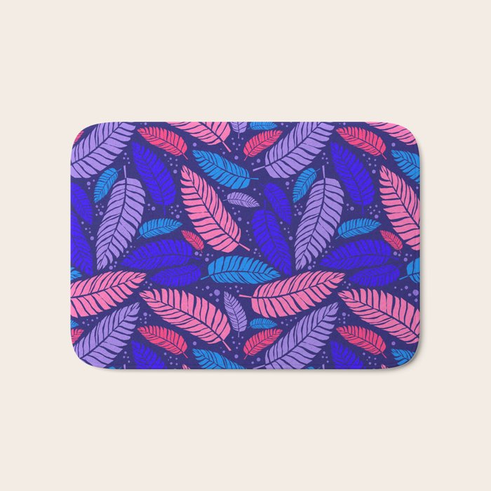 Tropical palm leaves in purple pink and blue Bath Mat Gallery Image 1