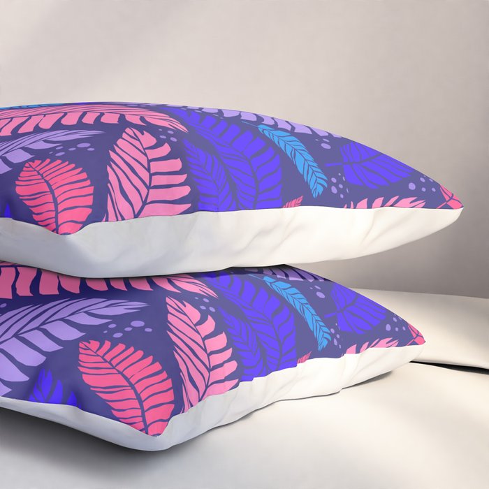 Tropical palm leaves in purple pink and blue Pillow Sham Gallery Image 3