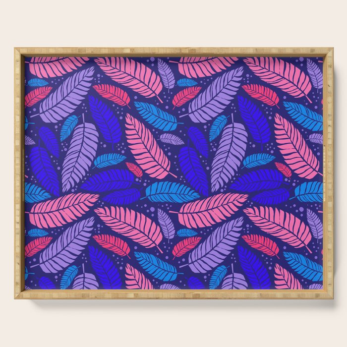 Tropical palm leaves in purple pink and blue Serving Tray Gallery Image 1