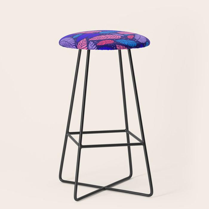 Tropical palm leaves in purple pink and blue Stool Gallery Image 1