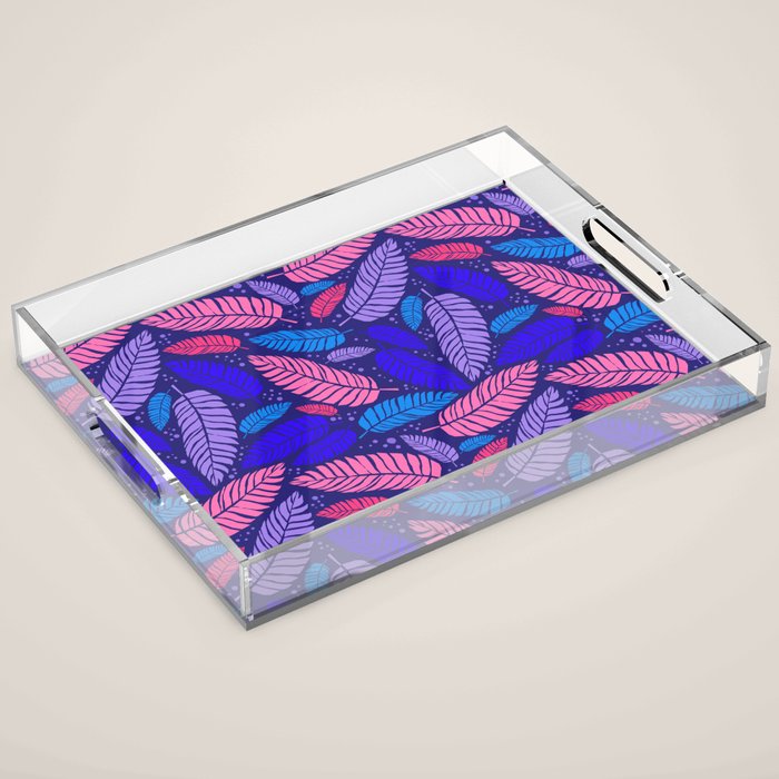 Tropical palm leaves in purple pink and blue Acrylic Tray Gallery Image 1