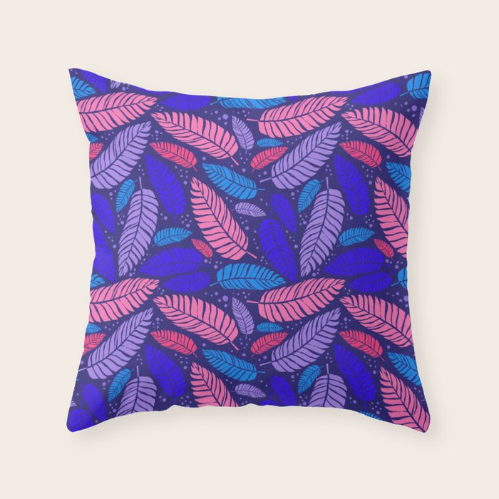 Tropical palm leaves in purple pink and blue Throw Pillow Gallery Image 1
