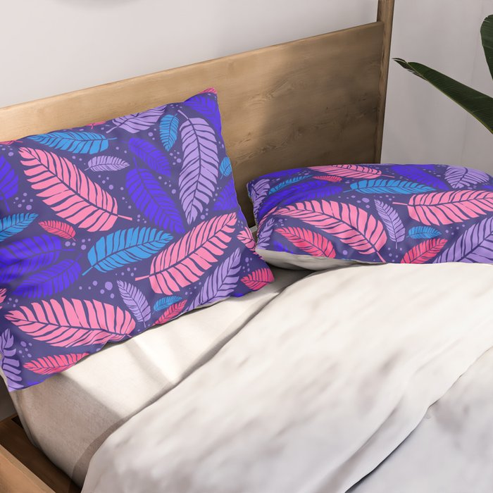 Tropical palm leaves in purple pink and blue Pillow Sham Gallery Image 2