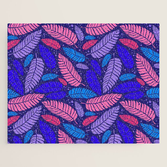 Tropical palm leaves in purple pink and blue Jigsaw Puzzle Gallery Image 1