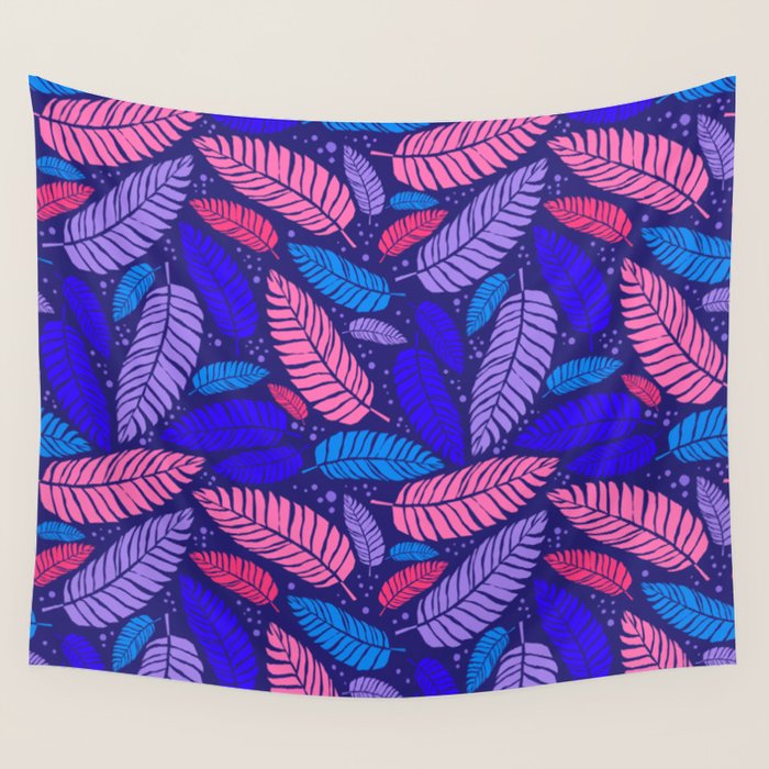Tropical palm leaves in purple pink and blue Wall Tapestry Gallery Image 4