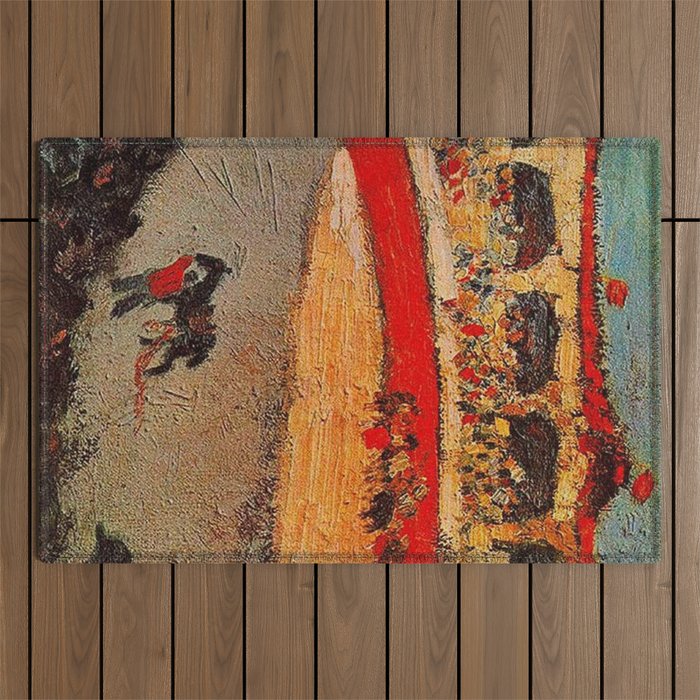 Pablo Picasso - La Corrida - Plaza de Toros Pamplona, Spain matador and bull landscape painting  Outdoor Rug Gallery Image 1