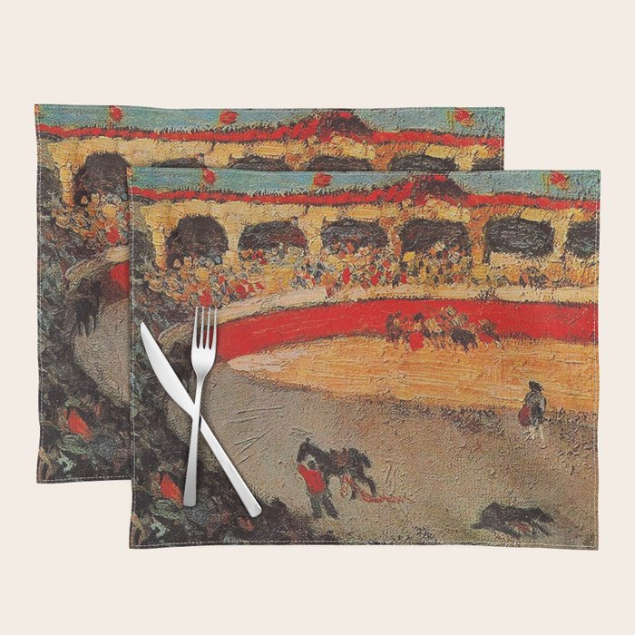 Pablo Picasso - La Corrida - Plaza de Toros Pamplona, Spain matador and bull landscape painting  Placemat Gallery Image 1