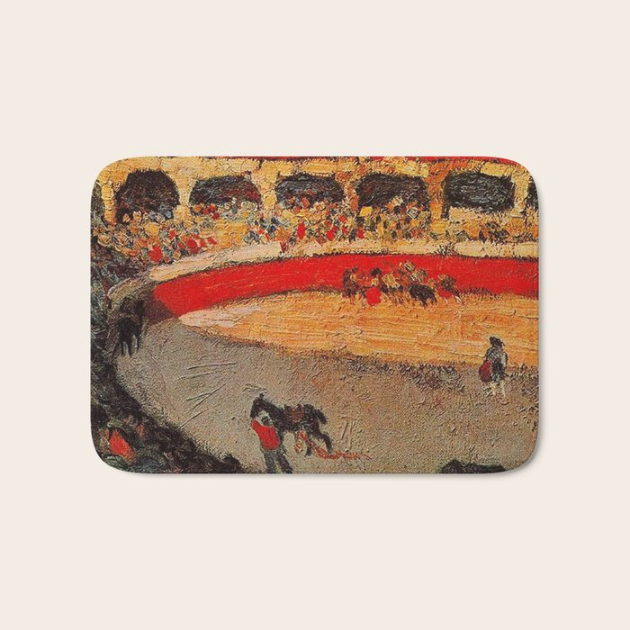 Pablo Picasso - La Corrida - Plaza de Toros Pamplona, Spain matador and bull landscape painting  Bath Mat Gallery Image 1