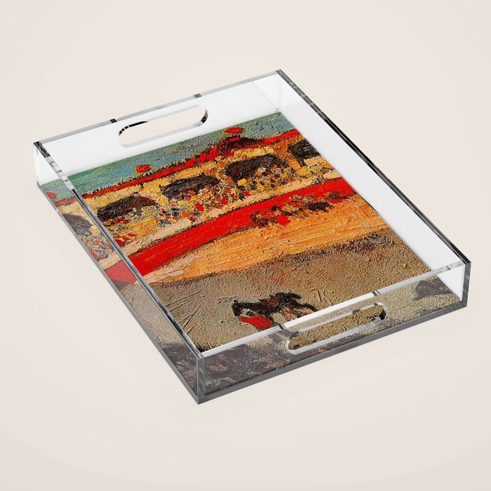 Pablo Picasso - La Corrida - Plaza de Toros Pamplona, Spain matador and bull landscape painting  Acrylic Tray Gallery Image 1