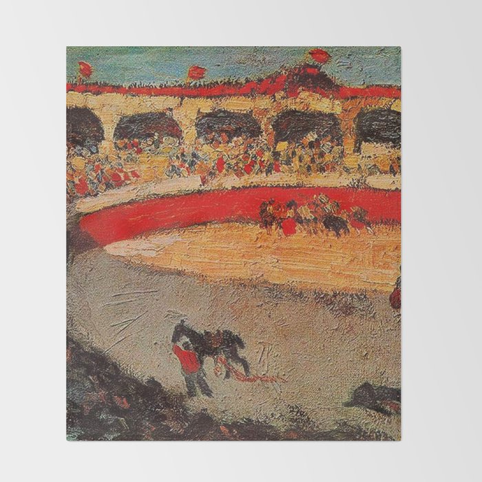 Pablo Picasso - La Corrida - Plaza de Toros Pamplona, Spain matador and bull landscape painting  Throw Blanket Gallery Image 2