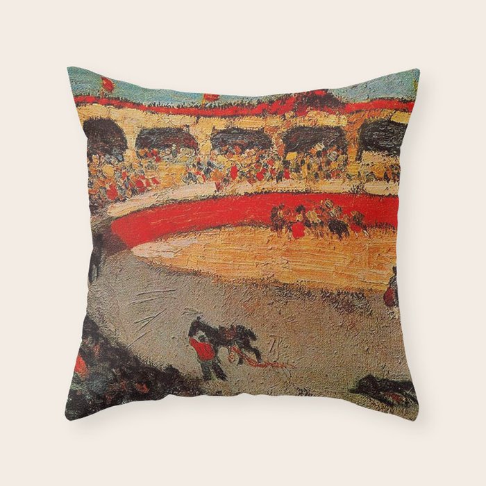 Pablo Picasso - La Corrida - Plaza de Toros Pamplona, Spain matador and bull landscape painting  Throw Pillow Gallery Image 6