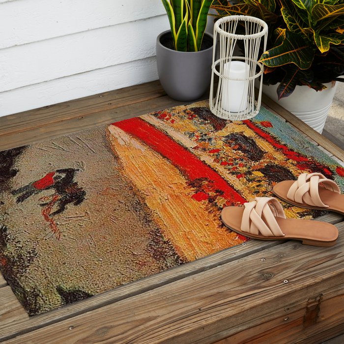 Pablo Picasso - La Corrida - Plaza de Toros Pamplona, Spain matador and bull landscape painting  Outdoor Rug Gallery Image 2