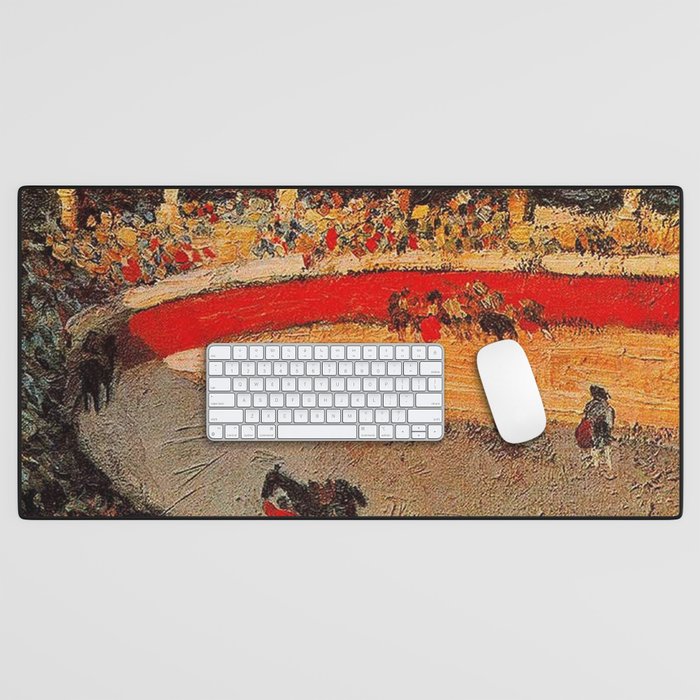 Pablo Picasso - La Corrida - Plaza de Toros Pamplona, Spain matador and bull landscape painting  Desk Mat Gallery Image 1