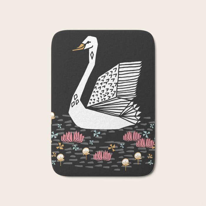 Swan bird art screenprint nature decor swans by andrea lauren Bath Mat Gallery Image 1