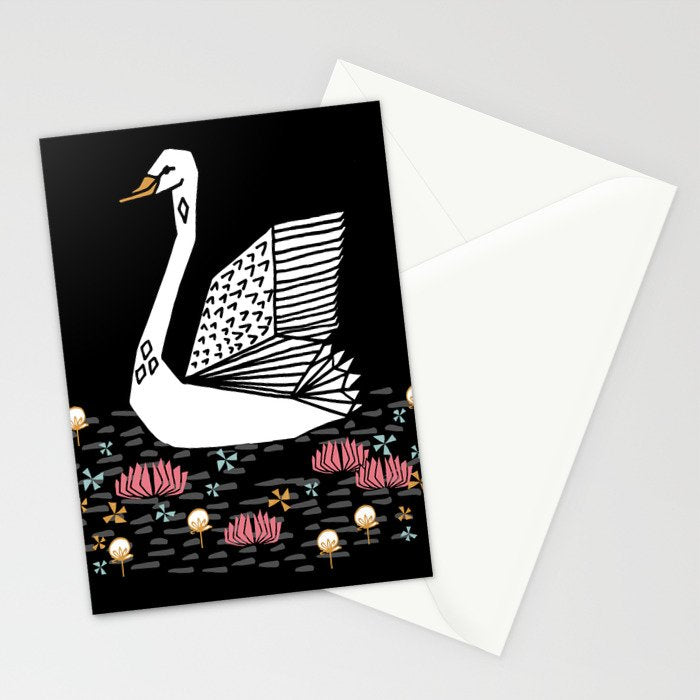 Swan bird art screenprint nature decor swans by andrea lauren Stationery Card Gallery Image 2