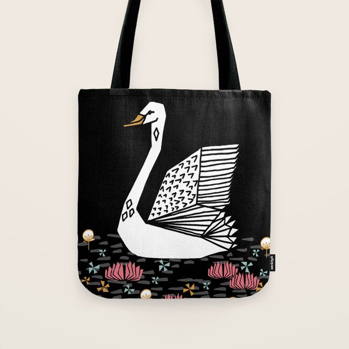 Swan bird art screenprint nature decor swans by andrea lauren Tote Bag Gallery Image 1