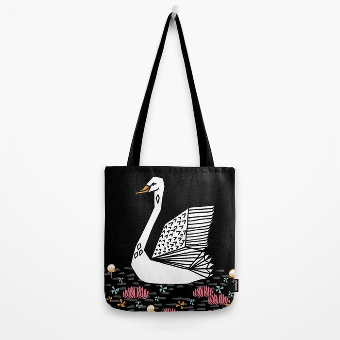 Swan bird art screenprint nature decor swans by andrea lauren Tote Bag Gallery Image 2