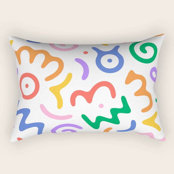 Colorful fun doodle symbol art pattern Rectangular Pillow Gallery Image 2