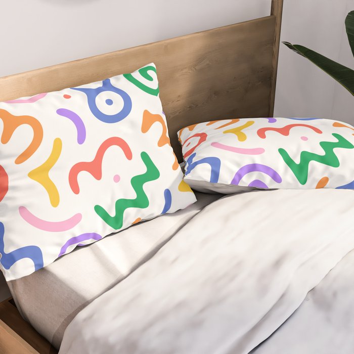 Colorful fun doodle symbol art pattern Pillow Sham Gallery Image 2