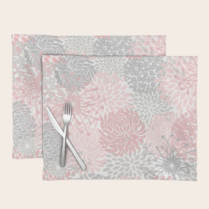 Festive, Floral Prints, Bloom Mix, Pink and Gray Placemat Gallery Image 1