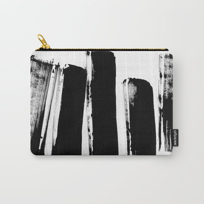 Stripes Black & White Minimalist Abstract Mid century Ink Art Dark Brush Strokes Carry All Pouch Gallery Image 1