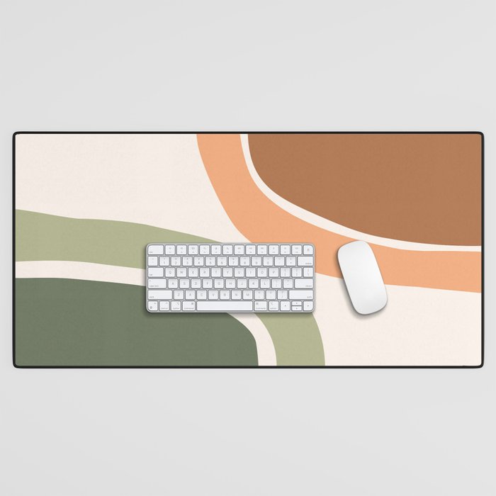 Abstract Shapes 55 in Sage Green and Terracotta (Rainbow Abstraction) Desk Mat Gallery Image 1