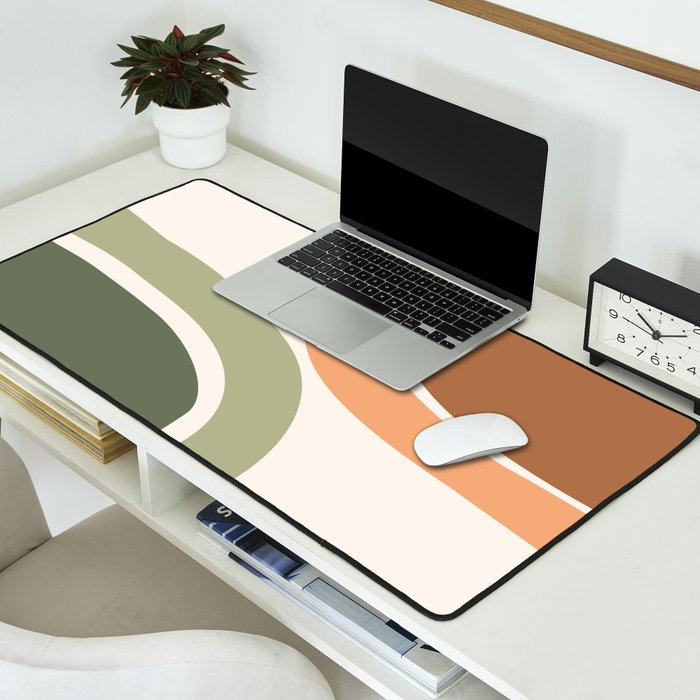 Abstract Shapes 55 in Sage Green and Terracotta (Rainbow Abstraction) Desk Mat Gallery Image 2