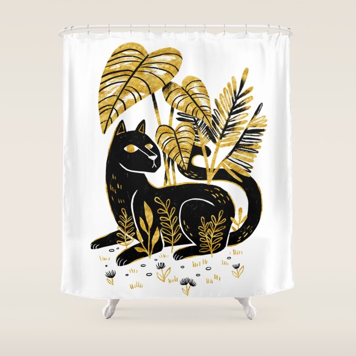 Gold & Black Panther Shower Curtain Gallery Image 1
