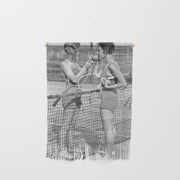 Tennis Players Taking a Cigarette Break, Black and White Vintage Art Wall Hanging Gallery Image 1