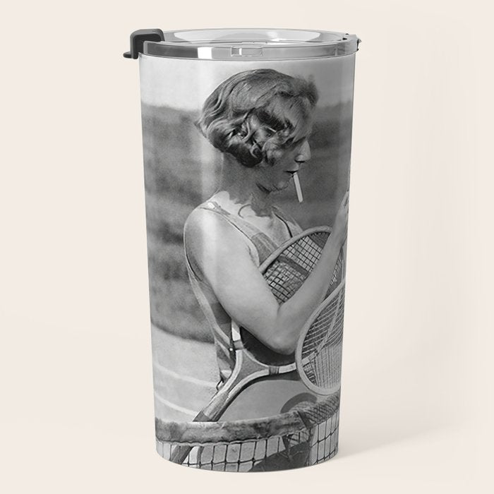 Tennis Players Taking a Cigarette Break, Black and White Vintage Art Travel Mug Gallery Image 3