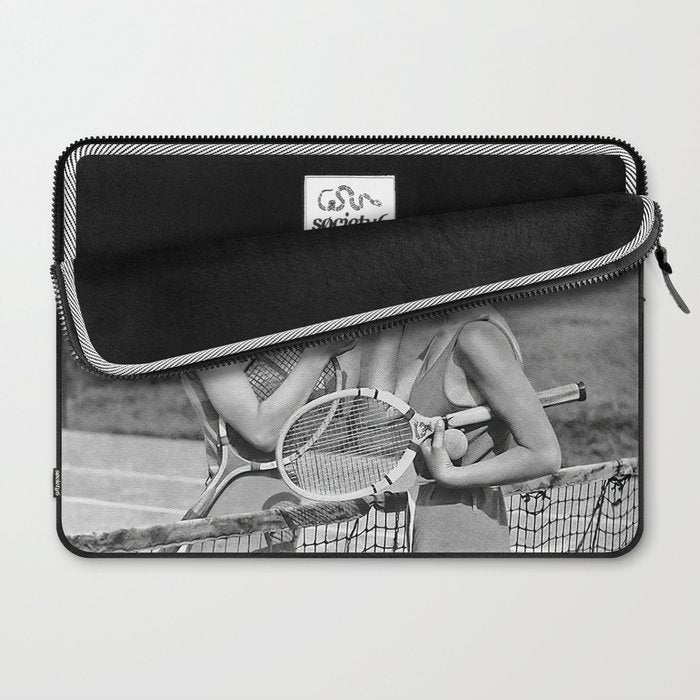 Tennis Players Taking a Cigarette Break, Black and White Vintage Art Laptop Sleeve Gallery Image 2