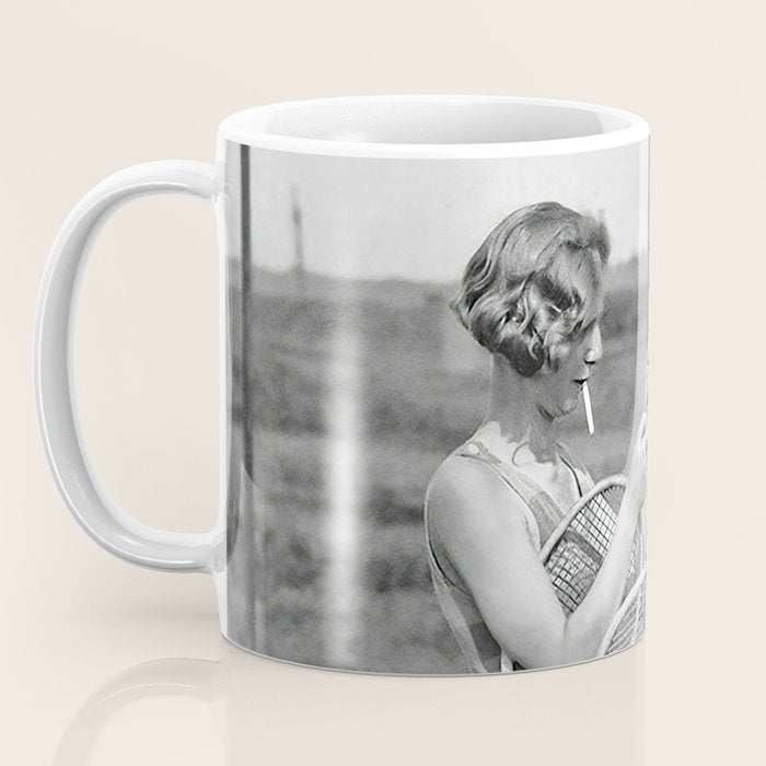Tennis Players Taking a Cigarette Break, Black and White Vintage Art Coffee Mug Gallery Image 3
