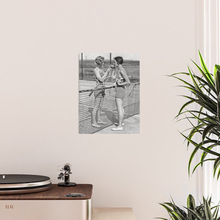 Tennis Players Taking a Cigarette Break, Black and White Vintage Art Poster Gallery Image 2