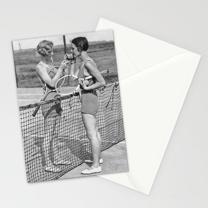 Tennis Players Taking a Cigarette Break, Black and White Vintage Art Stationery Card Gallery Image 2