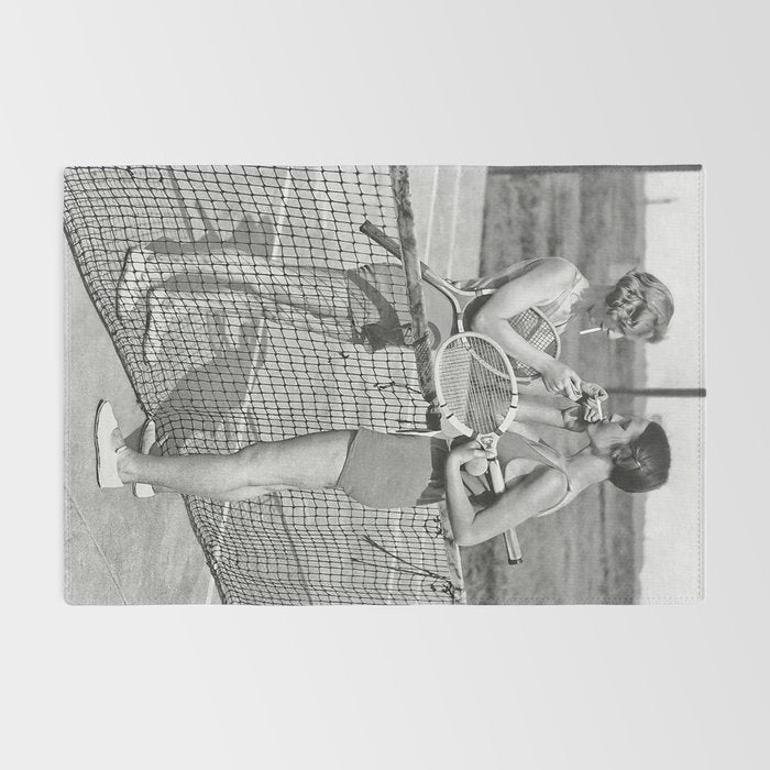 Tennis Players Taking a Cigarette Break, Black and White Vintage Art Rug Gallery Image 2